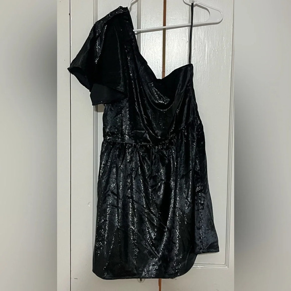 Seven One Shoulder Metallic Velour Fit & Flare Dress - Picture 4 of 6